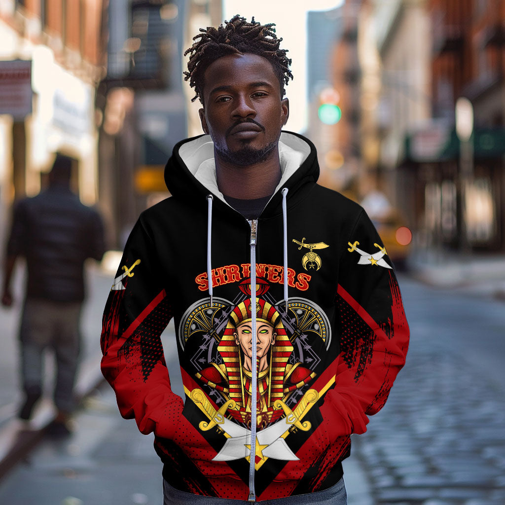 Noble Shriners Zip Hoodie Masonic Egyptian Pharaoh Scimitar Emblem