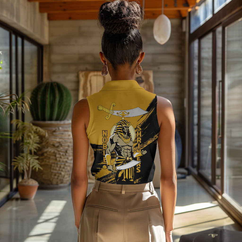 Noble Shriners Women Sleeveless Polo Shirt Egyptian Pharaoh Warrior - Scimitar Sword