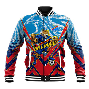 Personalized DR Congo Football Leopard Victory Baseball Jacket Congolese Soccer Comic Style
