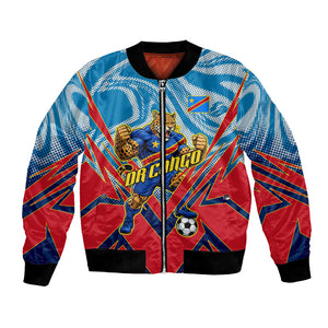 Personalized DR Congo Football Leopard Victory Bomber Jacket Congolese Soccer Comic Style