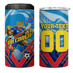 Personalized DR Congo Football Leopard Victory 4 in 1 Can Cooler Tumbler Congolese Soccer Comic Style