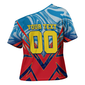 Personalized DR Congo Football Leopard Victory Cross Shoulder Shirt Congolese Soccer Comic Style