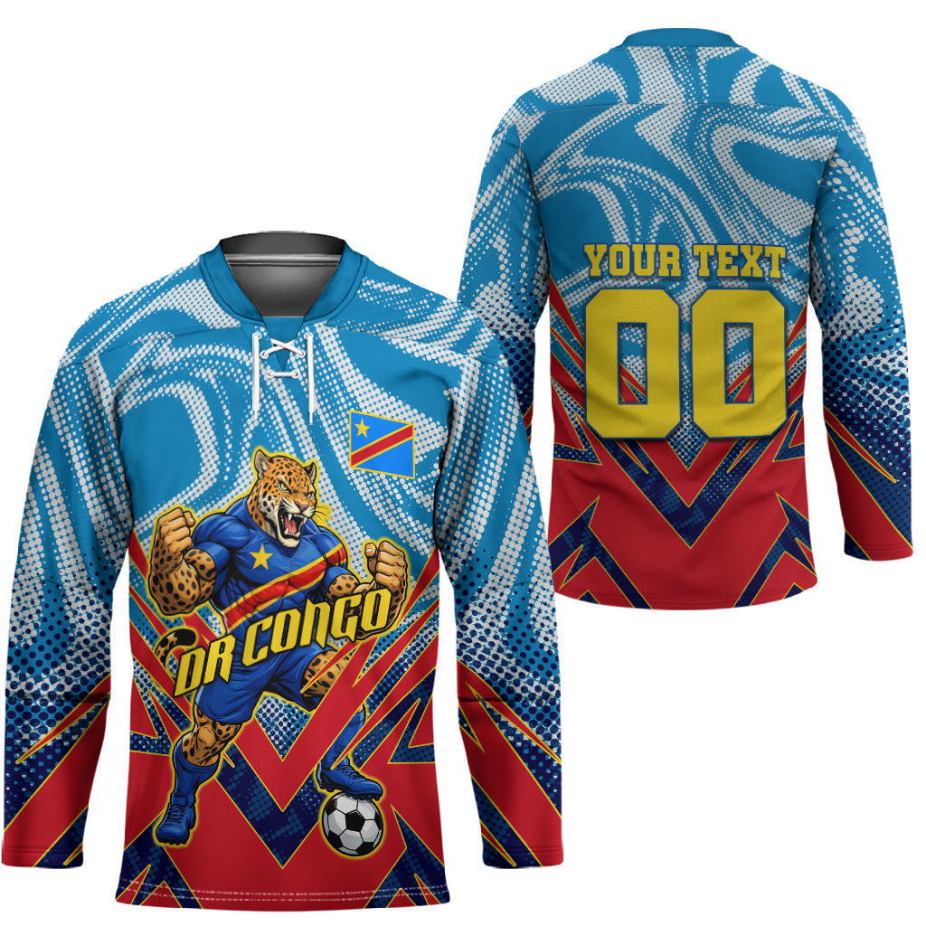 Personalized DR Congo Football Leopard Victory Hockey Jersey Congolese Soccer Comic Style