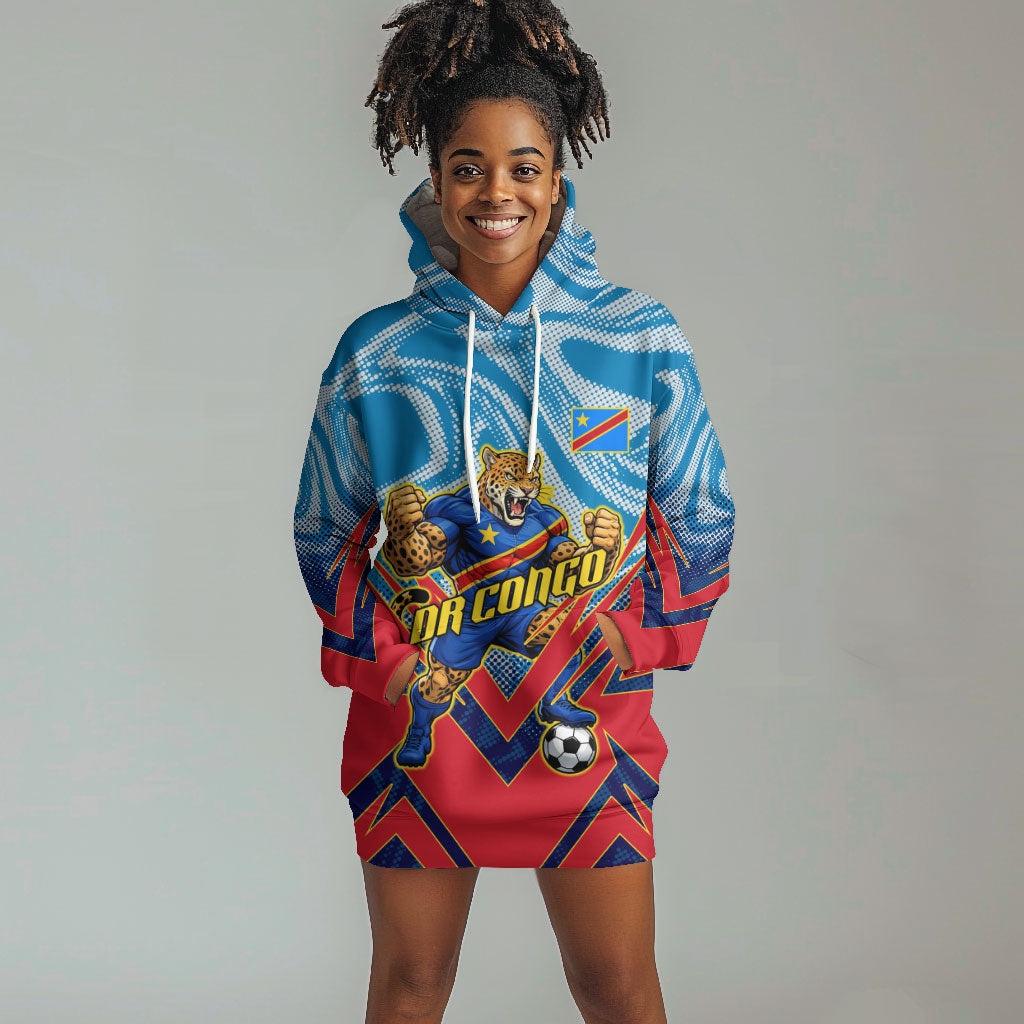 Personalized DR Congo Football Leopard Victory Hoodie Dress Congolese Soccer Comic Style