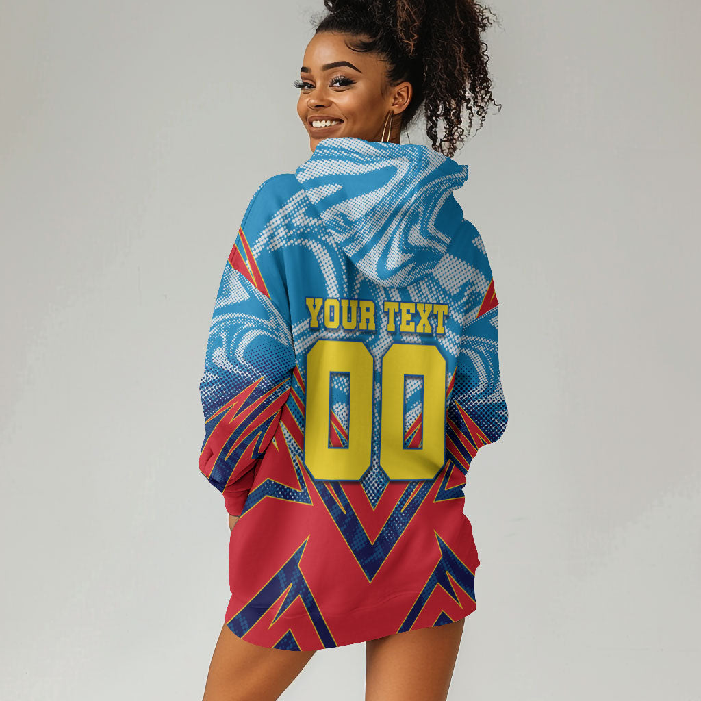 Personalized DR Congo Football Leopard Victory Hoodie Dress Congolese Soccer Comic Style