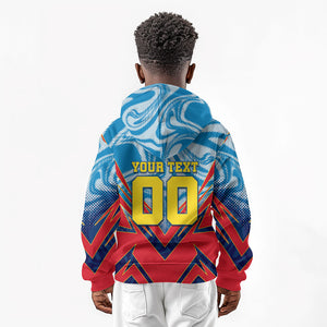 Personalized DR Congo Football Leopard Victory Kid Hoodie Congolese Soccer Comic Style