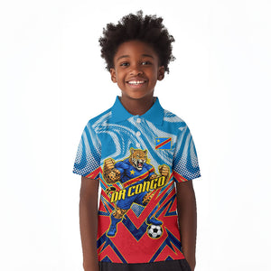 Personalized DR Congo Football Leopard Victory Kid Polo Shirt Congolese Soccer Comic Style