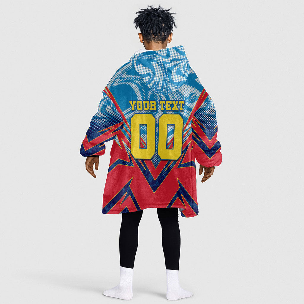 Personalized DR Congo Football Leopard Victory Kid Wearable Blanket Hoodie Congolese Soccer Comic Style