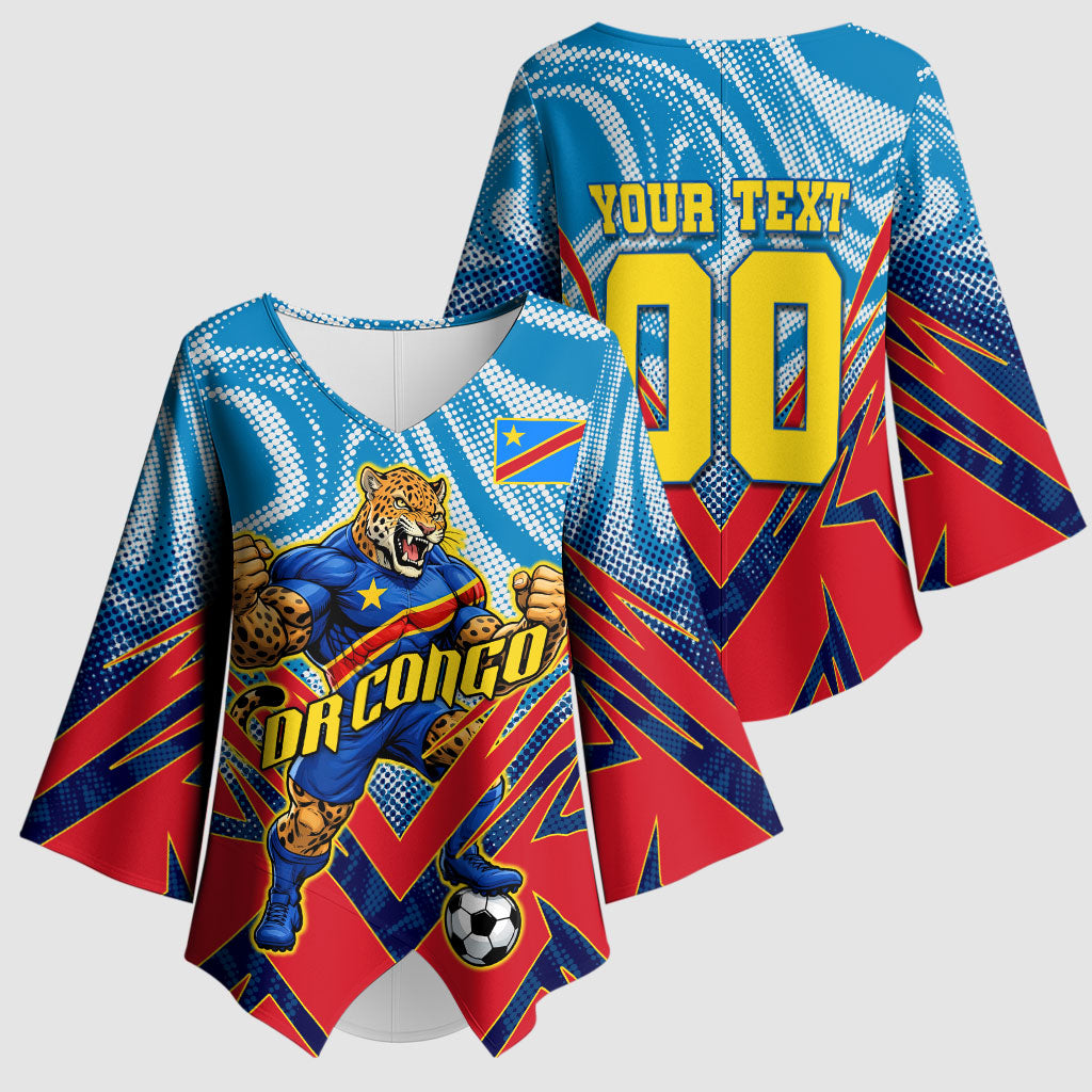 Personalized DR Congo Football Leopard Victory Kimono Sleeve Blouse Congolese Soccer Comic Style
