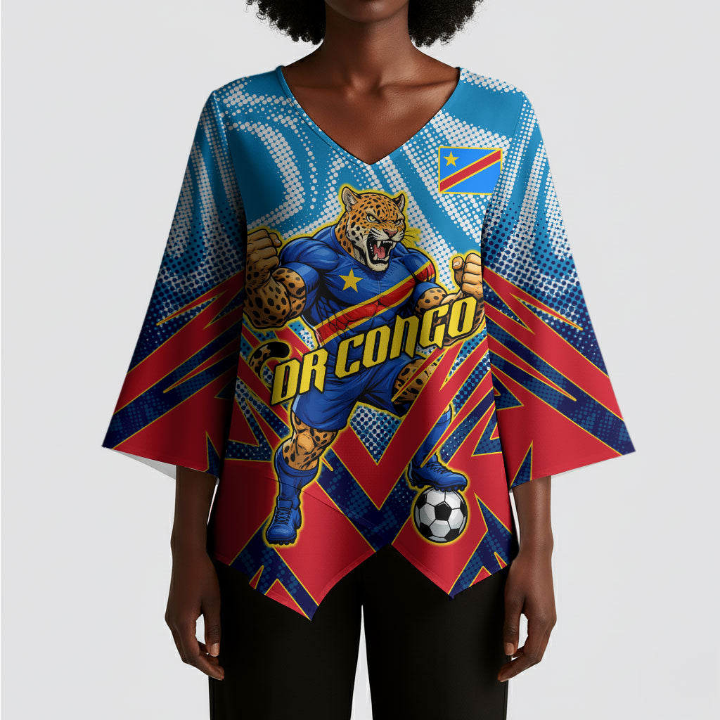 Personalized DR Congo Football Leopard Victory Kimono Sleeve Blouse Congolese Soccer Comic Style