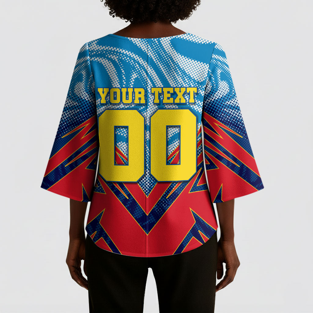 Personalized DR Congo Football Leopard Victory Kimono Sleeve Blouse Congolese Soccer Comic Style