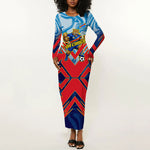 Personalized DR Congo Football Leopard Victory Long Sleeve Bodycon Dress Congolese Soccer Comic Style