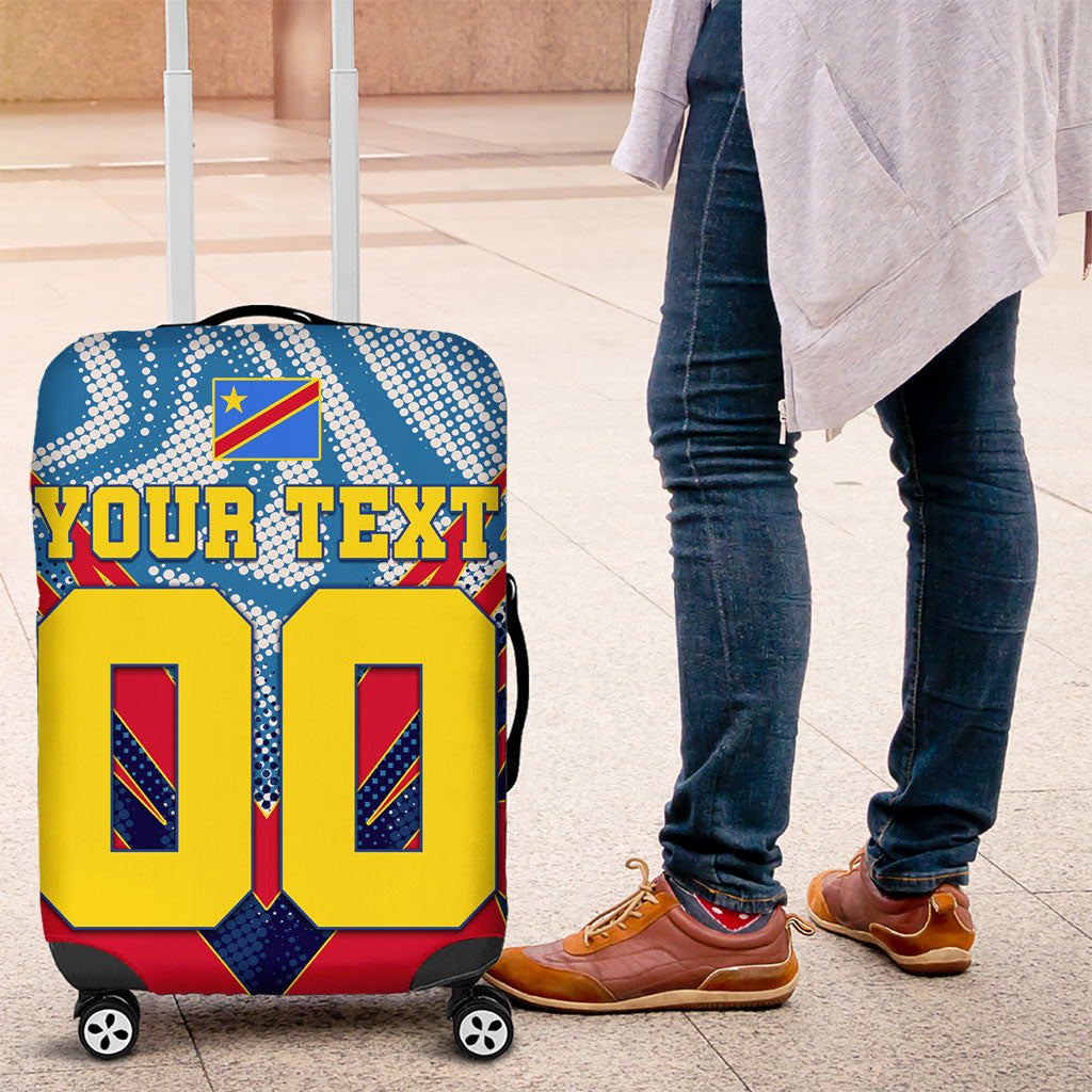 Personalized DR Congo Football Leopard Victory Luggage Cover Congolese Soccer Comic Style