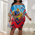 Personalized DR Congo Football Leopard Victory Off Shoulder Short Dress Congolese Soccer Comic Style