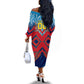 Personalized DR Congo Football Leopard Victory Off The Shoulder Long Sleeve Dress Congolese Soccer Comic Style