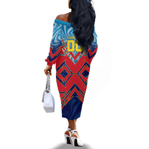 Personalized DR Congo Football Leopard Victory Off The Shoulder Long Sleeve Dress Congolese Soccer Comic Style