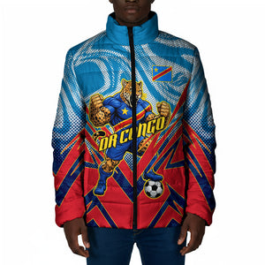 Personalized DR Congo Football Leopard Victory Padded Jacket Congolese Soccer Comic Style