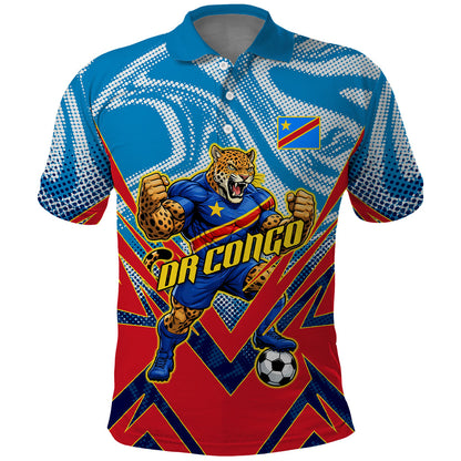 Personalized DR Congo Football Leopard Victory Polo Shirt Congolese Soccer Comic Style
