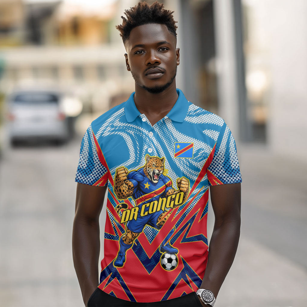Personalized DR Congo Football Leopard Victory Polo Shirt Congolese Soccer Comic Style