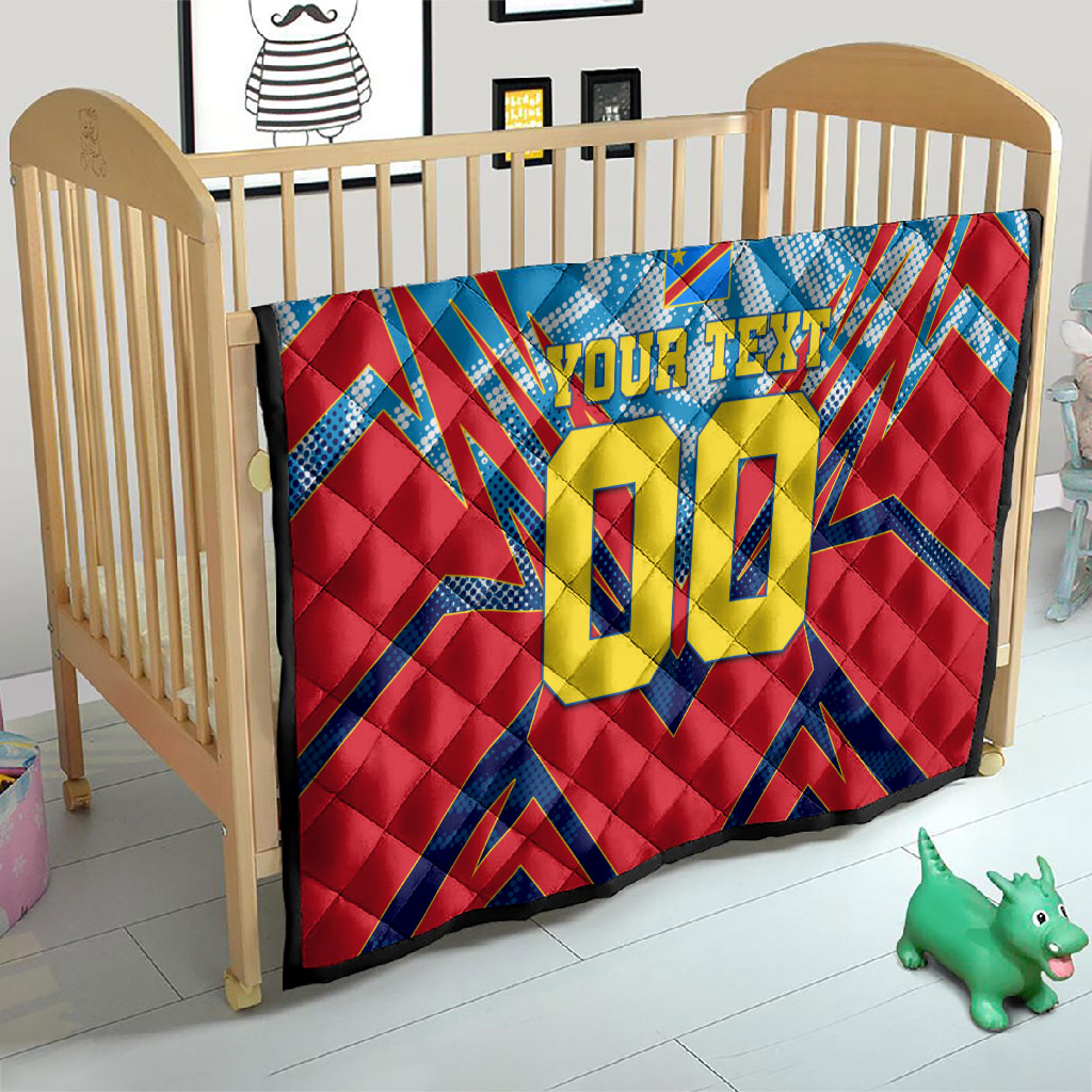 Personalized DR Congo Football Leopard Victory Quilt Congolese Soccer Comic Style