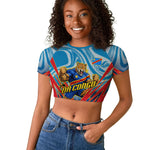 Personalized DR Congo Football Leopard Victory Raglan Cropped T shirt Congolese Soccer Comic Style