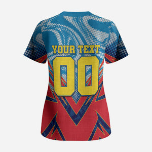 Personalized DR Congo Football Leopard Victory Scrub Top Congolese Soccer Comic Style