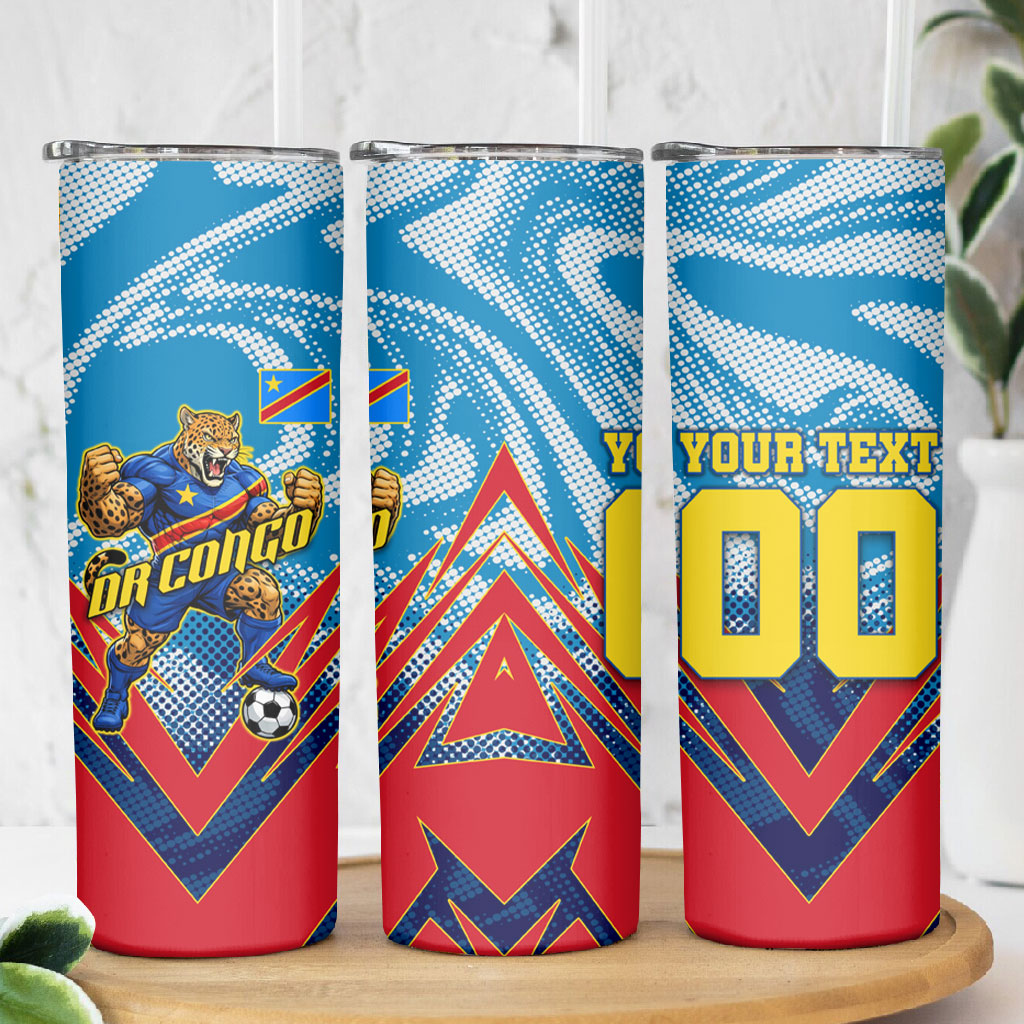 Personalized DR Congo Football Leopard Victory Skinny Tumbler Congolese Soccer Comic Style