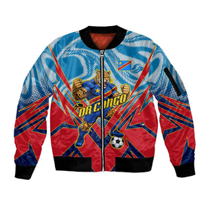 Personalized DR Congo Football Leopard Victory Sleeve Zip Bomber Jacket Congolese Soccer Comic Style