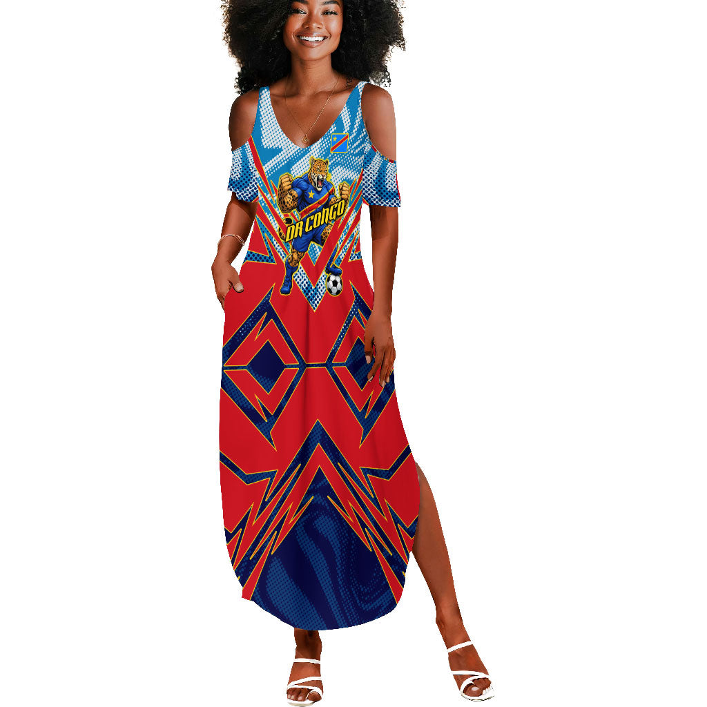 Personalized DR Congo Football Leopard Victory Summer Maxi Dress Congolese Soccer Comic Style