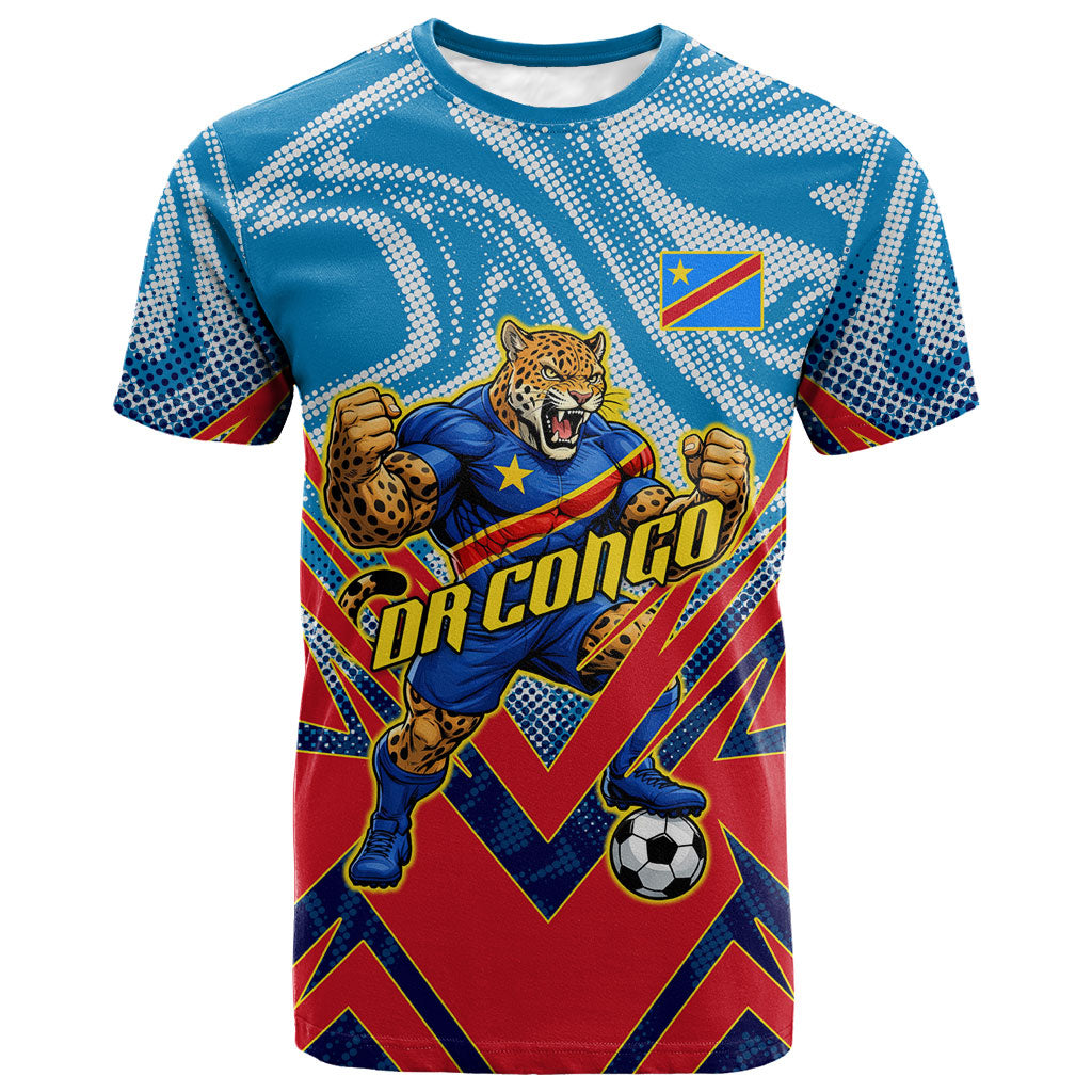 Personalized DR Congo Football Leopard Victory T shirt Congolese Soccer Comic Style
