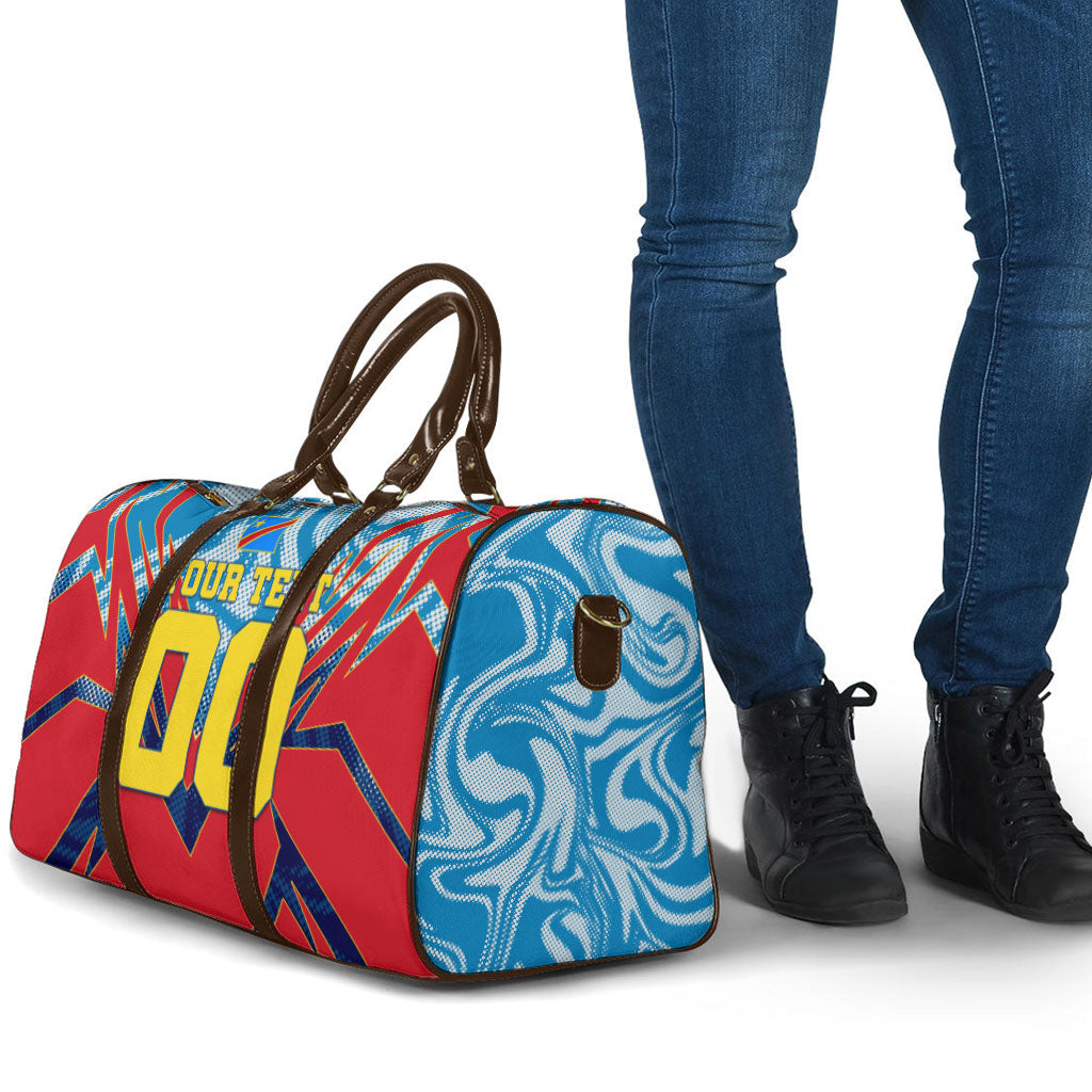 Personalized DR Congo Football Leopard Victory Travel Bag Congolese Soccer Comic Style