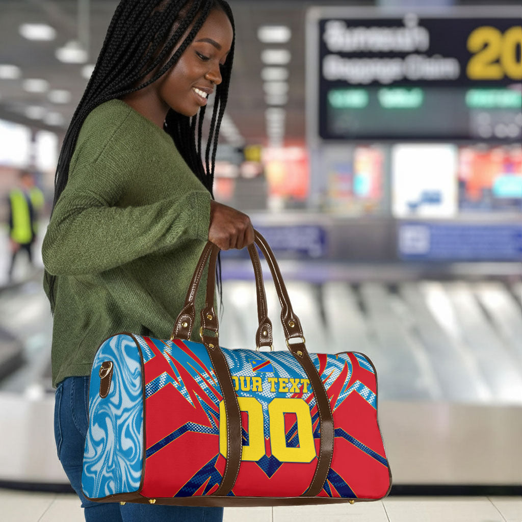 Personalized DR Congo Football Leopard Victory Travel Bag Congolese Soccer Comic Style