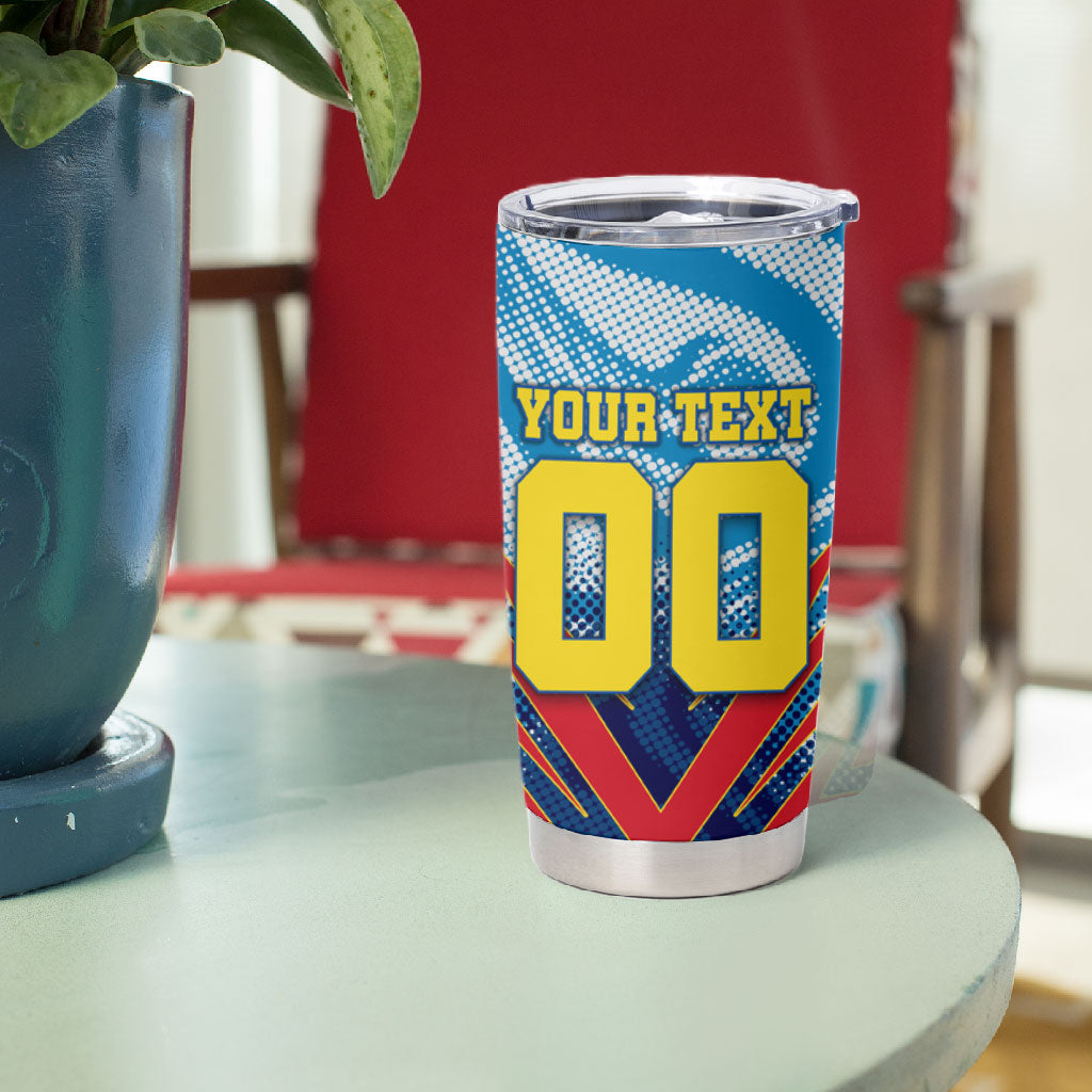 Personalized DR Congo Football Leopard Victory Tumbler Cup Congolese Soccer Comic Style