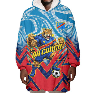 Personalized DR Congo Football Leopard Victory Wearable Blanket Hoodie Congolese Soccer Comic Style
