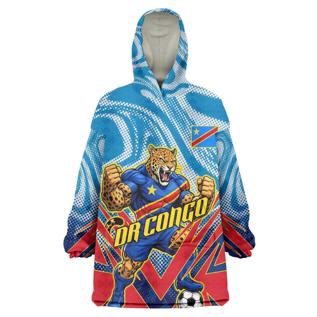 Personalized DR Congo Football Leopard Victory Wearable Blanket Hoodie Congolese Soccer Comic Style
