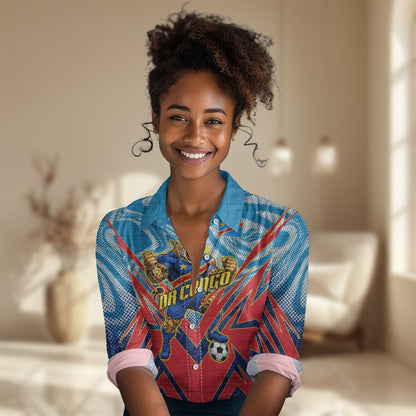 Personalized DR Congo Football Leopard Victory Women Casual Shirt Congolese Soccer Comic Style
