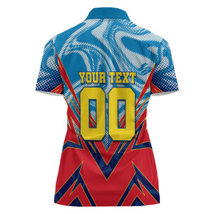 Personalized DR Congo Football Leopard Victory Women Polo Shirt Congolese Soccer Comic Style