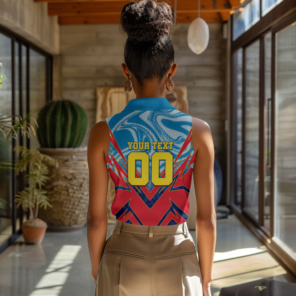 Personalized DR Congo Football Leopard Victory Women Sleeveless Polo Shirt Congolese Soccer Comic Style