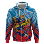 Personalized DR Congo Football Leopard Victory Zip Hoodie Congolese Soccer Comic Style