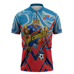 Personalized DR Congo Football Leopard Victory Zipper Polo Shirt Congolese Soccer Comic Style