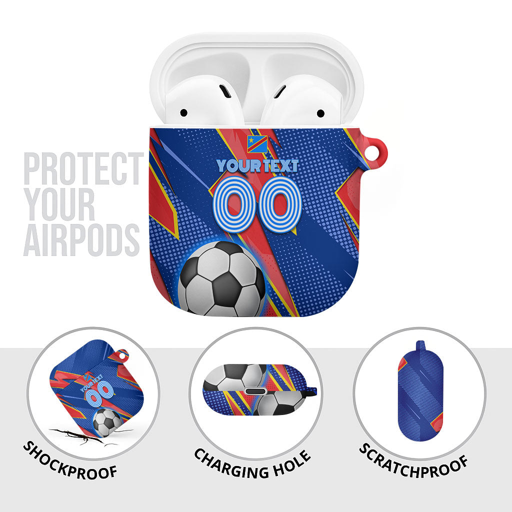 Personalized DR Congo Football Leopard GOAL AirPods Case Congolese Football Champion - Dynamic Halftone Soccer Style