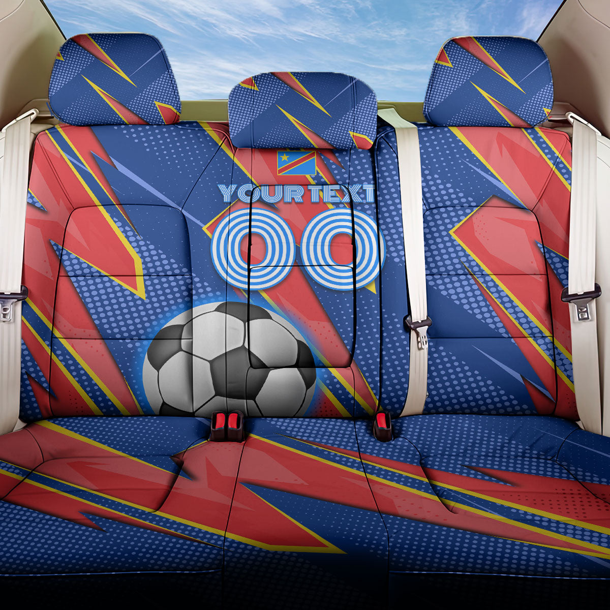 Personalized DR Congo Football Leopard GOAL Back Car Seat Cover Congolese Football Champion - Dynamic Halftone Soccer Style