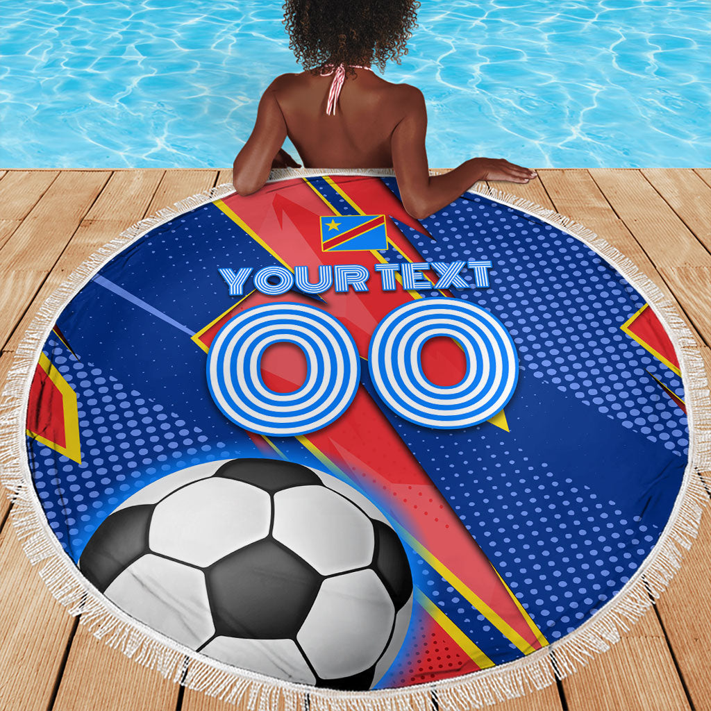 Personalized DR Congo Football Leopard GOAL Beach Blanket Congolese Football Champion - Dynamic Halftone Soccer Style
