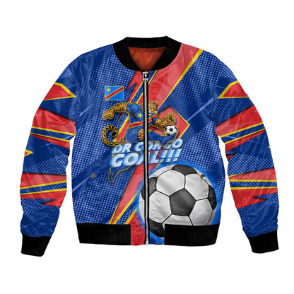 Personalized DR Congo Football Leopard GOAL Bomber Jacket Congolese Football Champion - Dynamic Halftone Soccer Style