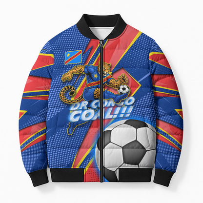 Personalized DR Congo Football Leopard GOAL Bomber Puffer Jacket Congolese Football Champion - Dynamic Halftone Soccer Style