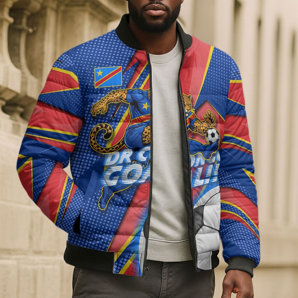 Personalized DR Congo Football Leopard GOAL Bomber Puffer Jacket Congolese Football Champion - Dynamic Halftone Soccer Style
