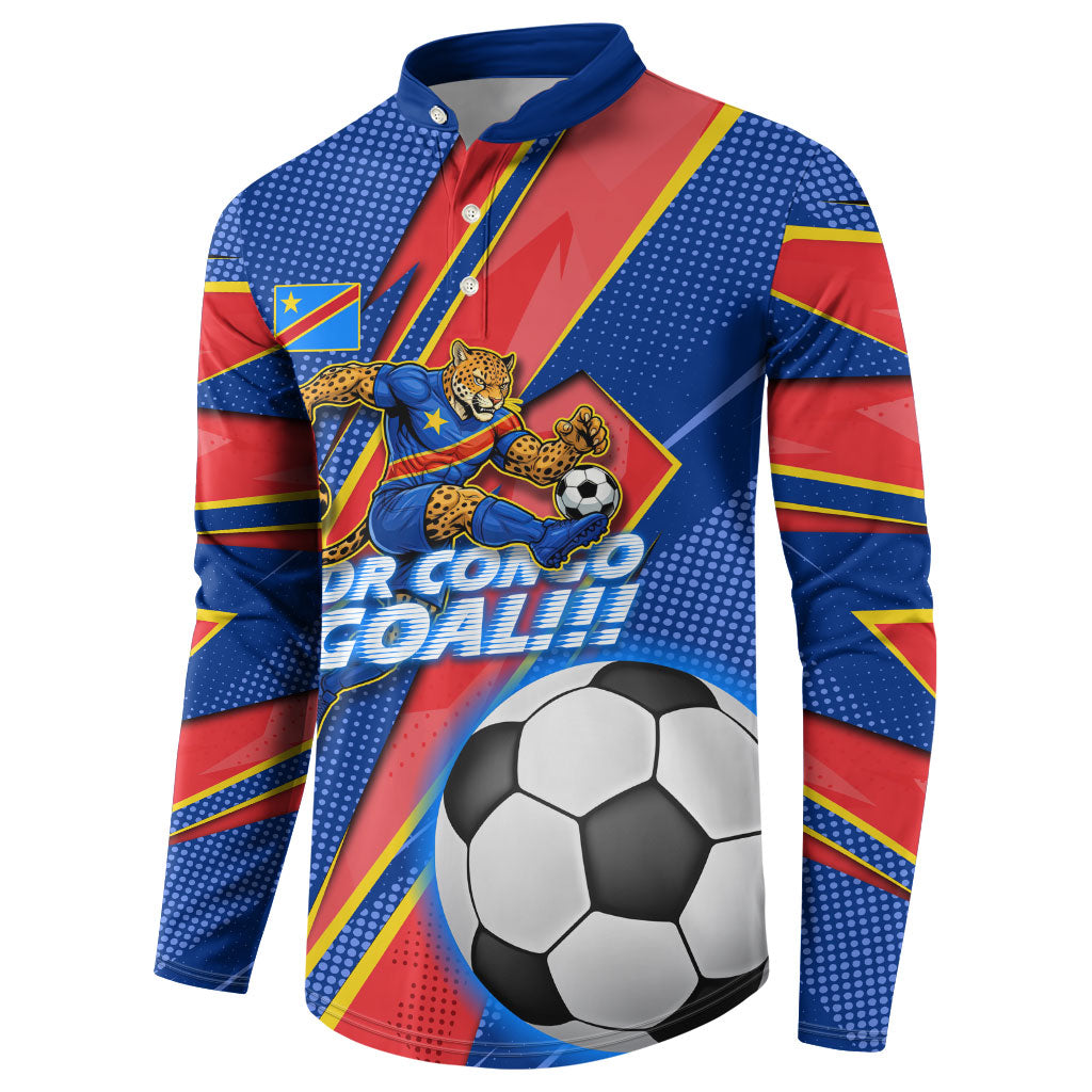 Personalized DR Congo Football Leopard GOAL Button Sweatshirt Congolese Football Champion - Dynamic Halftone Soccer Style