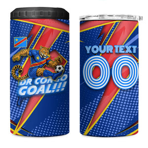 Personalized DR Congo Football Leopard GOAL 4 in 1 Can Cooler Tumbler Congolese Football Champion - Dynamic Halftone Soccer Style