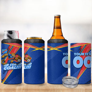 Personalized DR Congo Football Leopard GOAL 4 in 1 Can Cooler Tumbler Congolese Football Champion - Dynamic Halftone Soccer Style