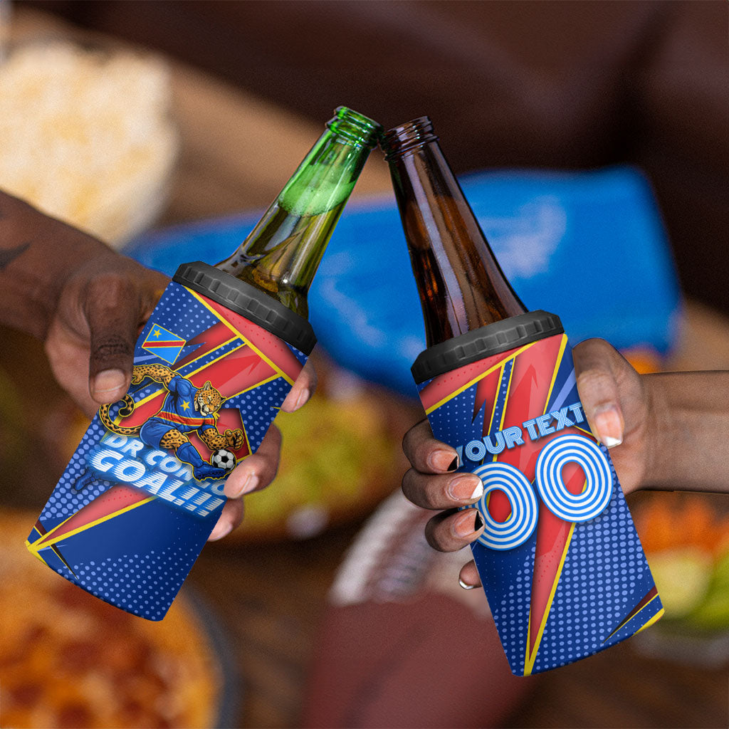 Personalized DR Congo Football Leopard GOAL 4 in 1 Can Cooler Tumbler Congolese Football Champion - Dynamic Halftone Soccer Style